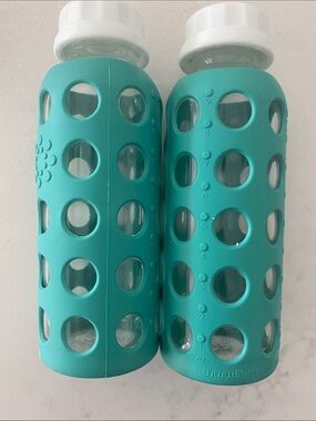 Life Factory Glass Water Bottles with teal Silicone Sleeve (Set of 2)